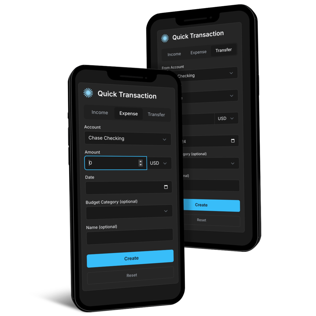 A table showing account and transaction types supported